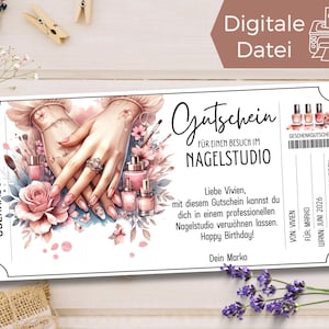 Sjabloon voor een voucher voor een bezoek aan een nagelsalon om af te drukken | Manicure sjabloon | Voucher sjabloon voor nagels om te ontwerpen