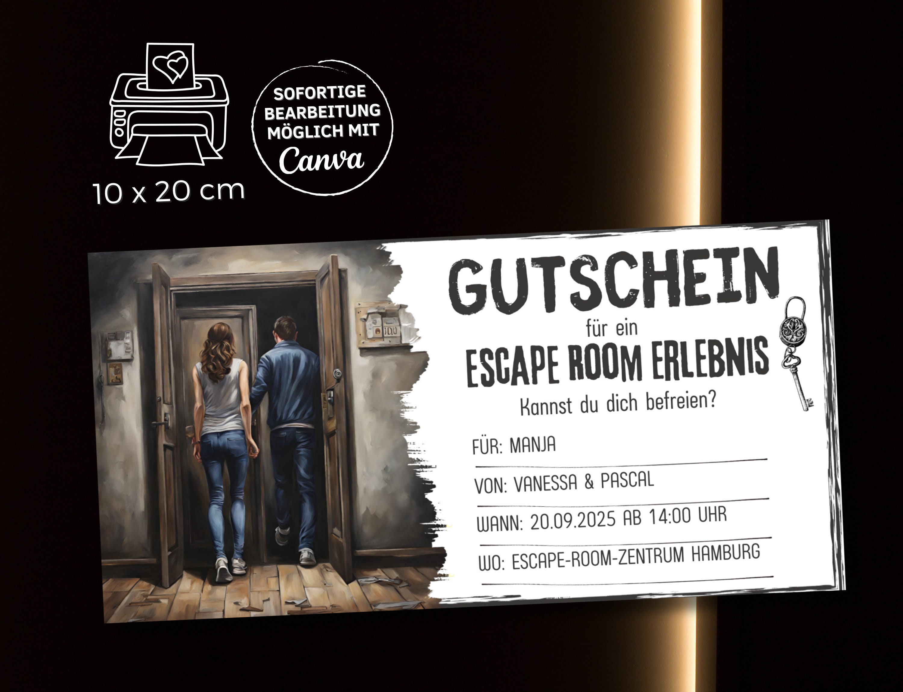 Escape Room Gutschein Vorlage Geschenkgutschein zum Gestalten und