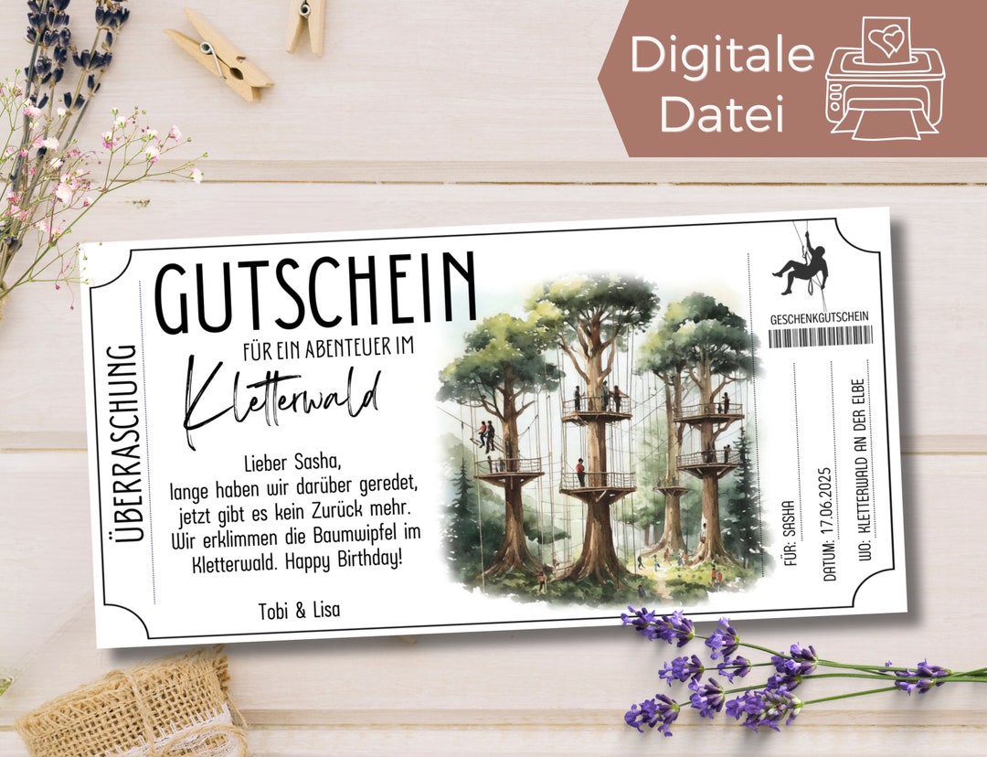 Voucher for a Climbing Forest Template to Print | Gift Idea for a High ...