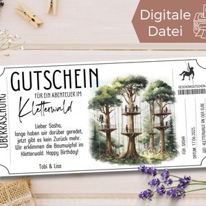 Gutschein Kletterwald Vorlage zum Ausdrucken | Geschenkidee Hochseilgarten | Geschenkgutschein Kletterpark Besuch | Klettererlebnis Wald
