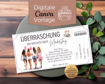 Voucher for time together with four best friends | Voucher template for a girls' trip to print | Gift idea for four friends for a girls' day out