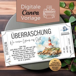 Sylt travel voucher | Personalized voucher template | Island vacation | Short break | Gift voucher for a day at the beach | North Sea beach