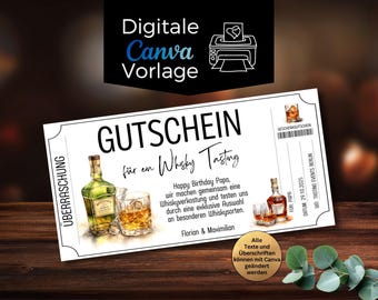 Gutschein Whisky Tasting Vorlage zum Ausdrucken | Gutschein Whiskyverkostung zum Gestalten | Geschenkgutschein Brennerei Besuch