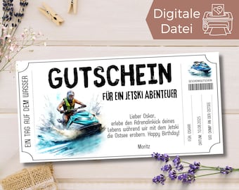 Plantilla de cupón de moto acuática para imprimir | Bono regalo digital para moto acuática | Idea de regalo para surfear