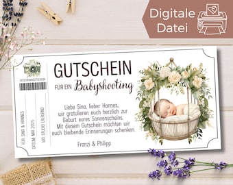 Voucher Baby Shooting Template Flowers | Voucher to print out | Gift idea photo shoot memory | gift card