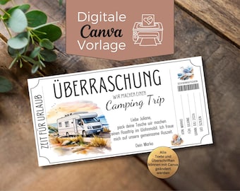 Gutschein Roadtrip Wohnmobil Vorlage | Gutschein Campingtrip zum Ausdrucken | Gutschein Campen zum Gestalten | Erlebnisgutschein