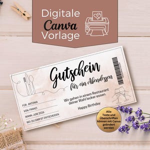 自宅で印刷できるダイニングバウチャーテンプレート | ディナーバウチャー | デザインできるレストラン訪問バウチャー | ギフトバウチャー