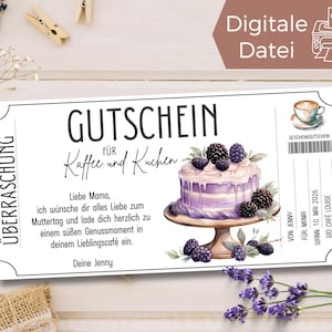 Sjabloon voor koffie- en gebakbon | Voucher voor een cafébezoek om af te drukken | Verjaardagscadeau idee | Voucher om zelf te ontwerpen