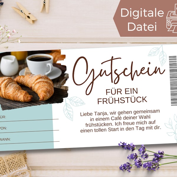 Gutschein Frühstück Vorlage | Gutschein Frühstücken zum Ausdrucken | Geschenkidee Geburtstag | Gutschein zum selbstgestalten