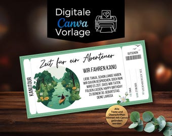 Canoe trip voucher | Printable Canva template | Customizable canoe gift voucher | Kayak course experience voucher
