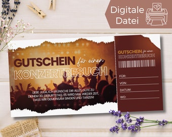 Voucher concert visit template | Voucher concert to print out | Ticket gift voucher to design | gift idea