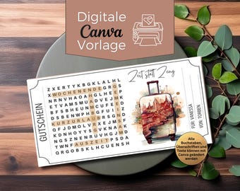 Short Break Voucher Puzzle | Time Instead of Things | Travel Voucher Template | Gift Idea for Partner, Friends or Family | Weekend Getaway