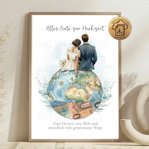 Regalo di denaro per nozze con mappa del mondo | Idea regalo per gli sposi | Regalo di denaro originale per nozze | Poster stampabile | Download PDF immediato