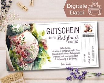 Voucher baby bump painting template | Voucher to print out | Gift idea pregnancy reminder | gift card