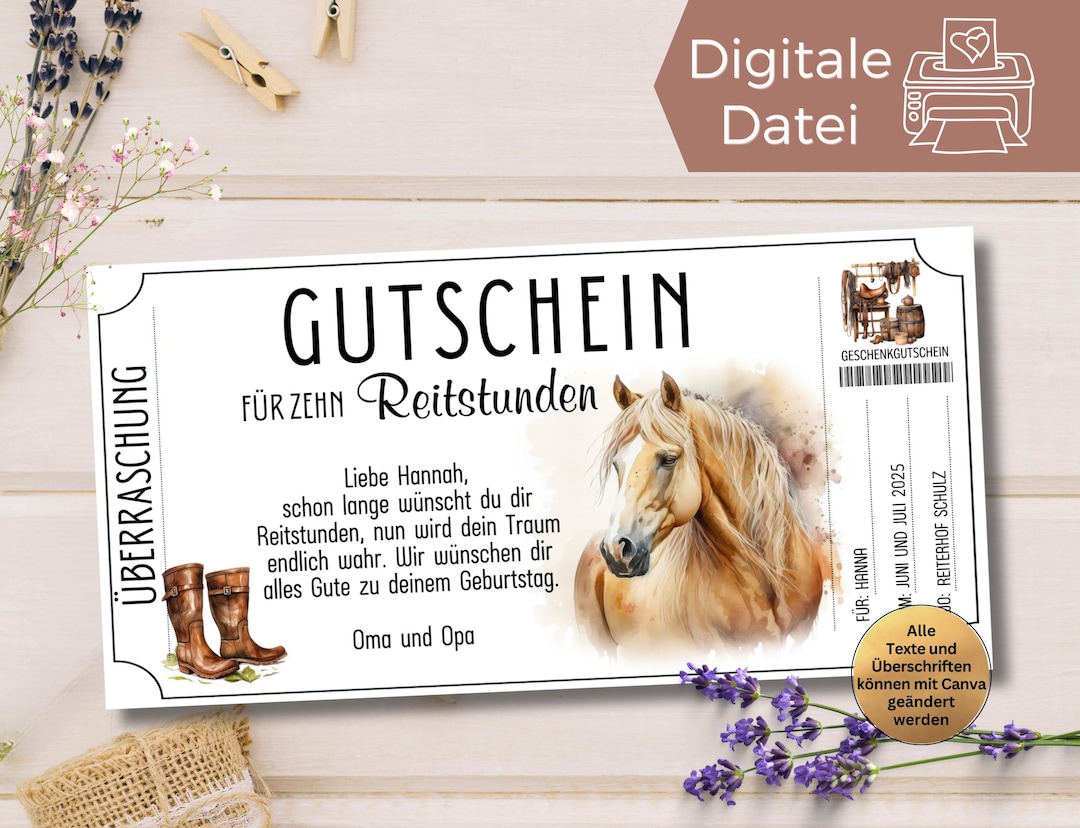 Ausdrucken Gutschein Für Reitstunden Vorlage Kostenlos Gutschein Reiten gehen Vorlage zum Ausdrucken | Geschenkidee