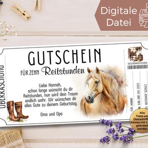 Gutschein Reiten gehen Vorlage zum Ausdrucken | Geschenkidee Reitstunden | Geschenkgutschein Reitunterricht reiten gehen | Pferdemädchen