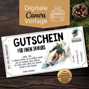 Skiing voucher template | Ski holiday gift voucher | Adventure voucher to print and design | Ski course experience voucher