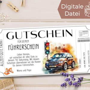 Gutschein Führerschein Vorlage zum Ausdrucken | Geschenkgutschein Fahrstunden Auto | Gutscheinvorlage Fahrschule zum Gestalten