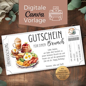 Gutschein Brunch Vorlage | Gutschein brunchen gehen zum Ausdrucken | Geschenkidee Frühstück | Gutschein zum selbstgestalten