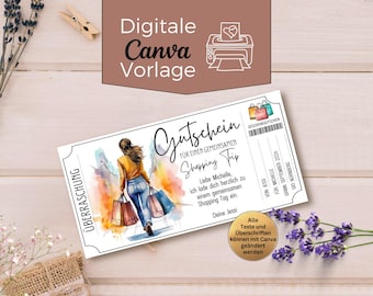 Gutschein Shopping Trip Vorlage | Gutscheinvorlage Mädelstag zum Ausdrucken | Geschenkidee beste Freundin | Shopping Tag | Geschenkgutschein