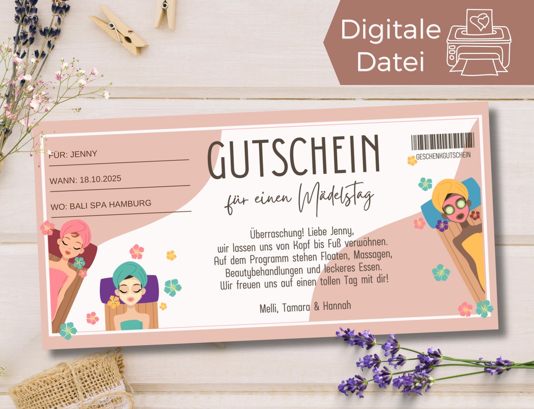 Gutschein Mädelstag Wellness Vorlage Gutschein Spa Besuch zum