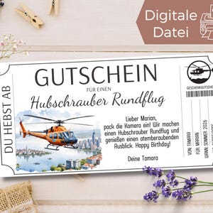 Modelo de voucher de voo turístico de helicóptero para imprimir | Voucher de voo de helicóptero | Hora da ideia de presente em vez de coisas | Voucher de experiência