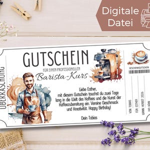 Voucher barista cursussjabloon om uit te printen | Sjabloon voor vouchers voor koffiegenot | Cadeaubon voor koffieseminar | Workshop koffiebranden