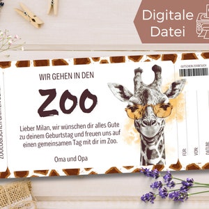 Modèle de bon de visite au zoo Bon pour une visite au zoo à imprimer Chèque cadeau zoo à concevoir carte cadeau image 1