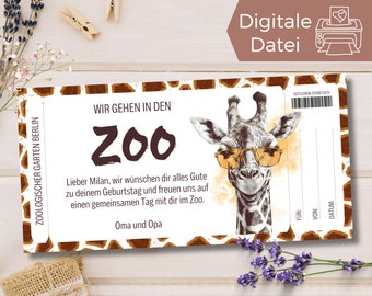 Sjabloon voor voucher dierentuinbezoek | Voucher voor een uitstapje naar de dierentuin om uit te printen | Dierenparkbon om te ontwerpen | cadeaukaart