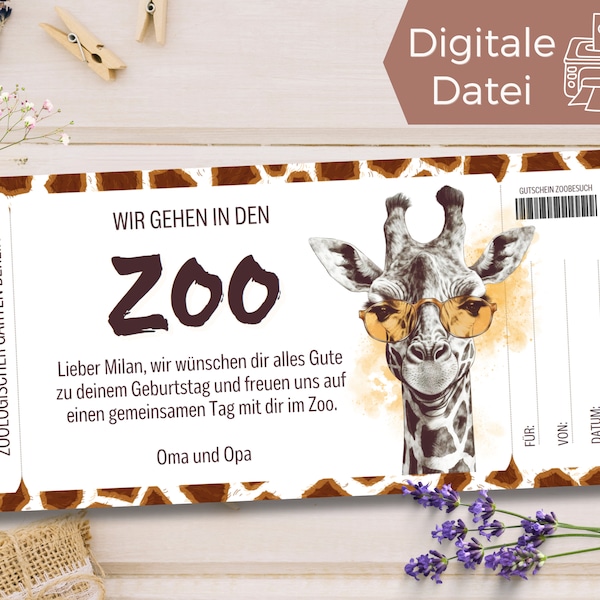 Zoo Visit Voucher Template | Voucher trip to the zoo to print out | Gift voucher zoo to design | gift card