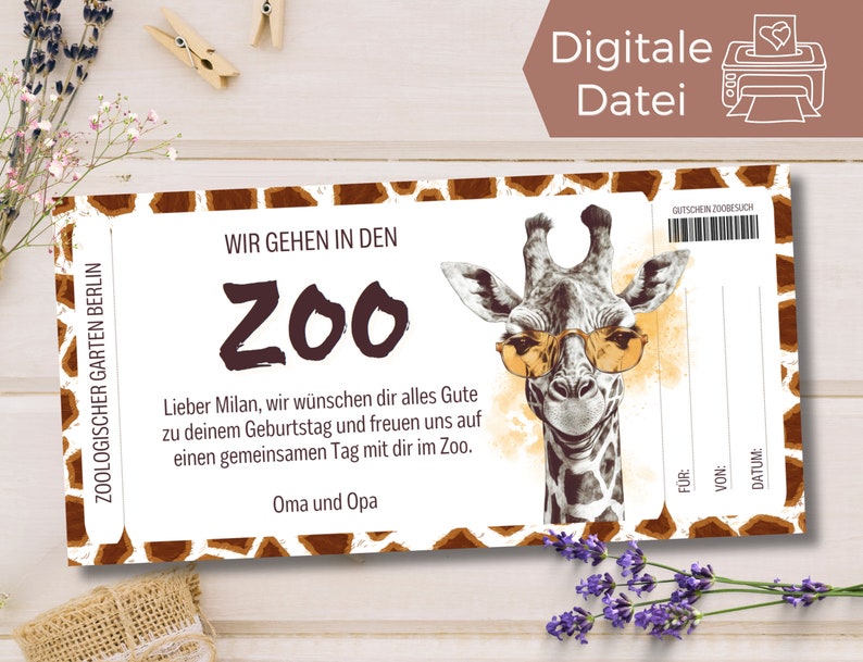 Modèle de bon de visite au zoo Bon pour une visite au zoo à imprimer Chèque cadeau zoo à concevoir carte cadeau image 1