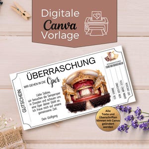 Gutschein Oper Besuch Vorlage zum Ausdrucken | Gutscheinvorlage Opernaufführung | Geschenkgutschein Opernhaus | Operettenhaus | Balett