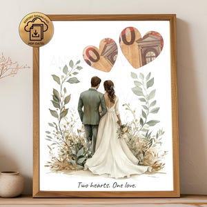 Geldgeschenk Boho Hochzeit PDF Vorlage | Two hearts One love | Hochzeitsgeschenk DIY basteln | Geld verschenken Bild zum Ausdrucken