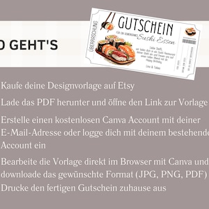 Gutschein Sushi Essen gehen Vorlage | Gutscheinvorlage Abendessen ...