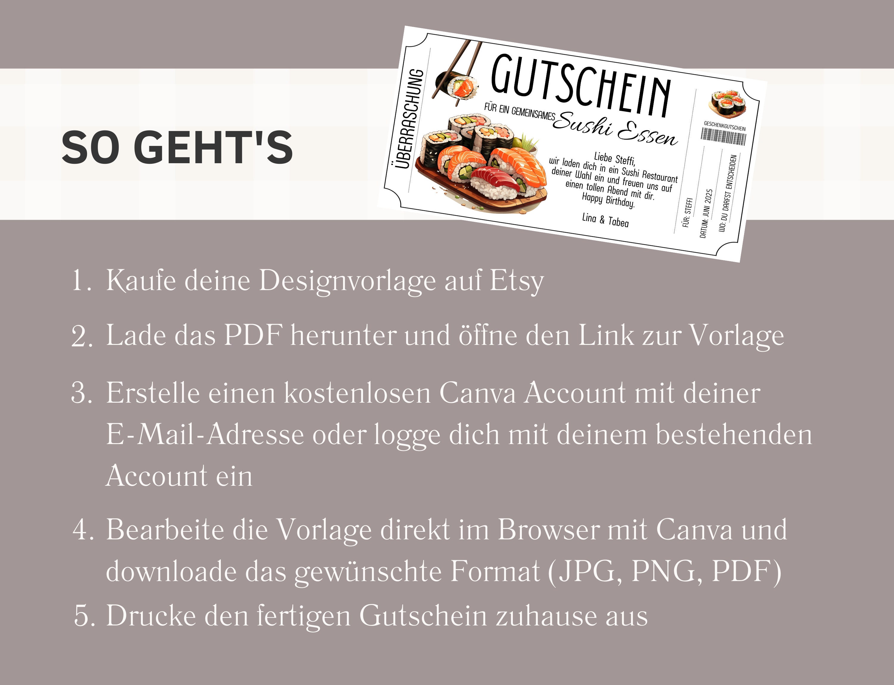 Gutschein Sushi Essen gehen Vorlage | Gutscheinvorlage Abendessen ...