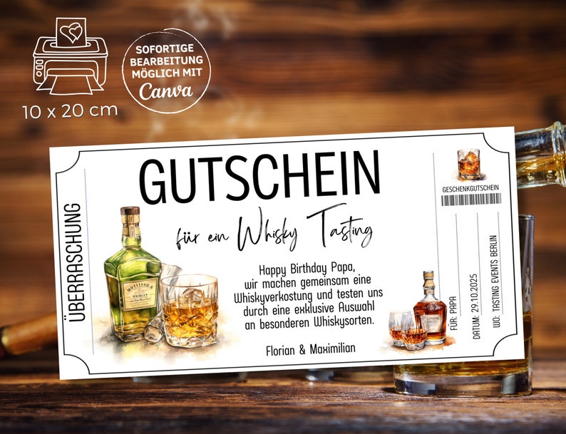 Gutschein Whisky Tasting Vorlage zum Ausdrucken Gutschein Whiskyverkostung zum Gestalten