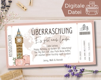 Travel Voucher London | Voucher template for a trip to England | Voucher short trip to print out | Holiday Gift Voucher