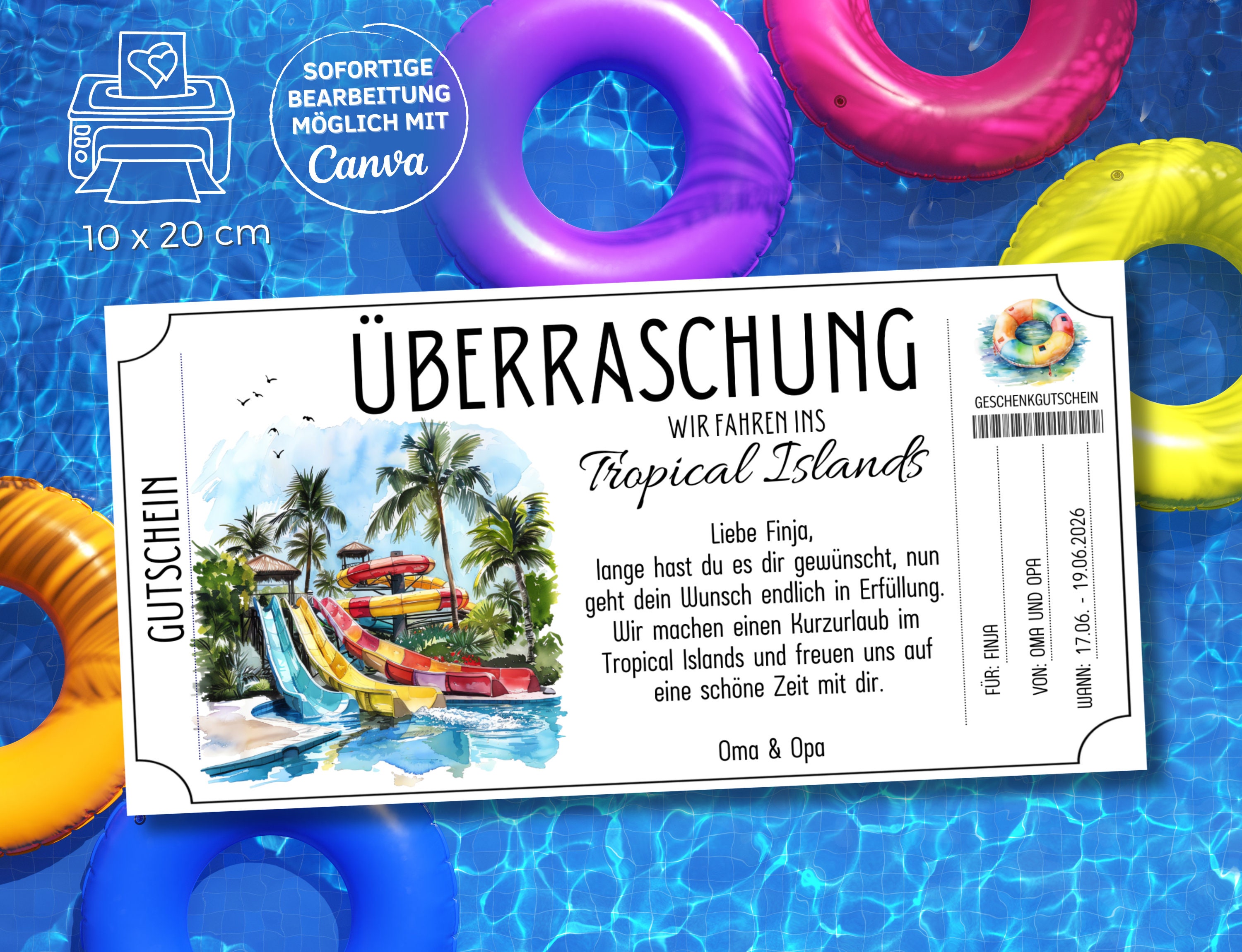 Voucher Tropical Islands Swimming Pool Template to Print Out Gift Idea for Going Swimming Gift