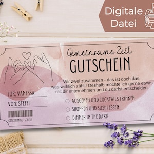Gutschein gemeinsame Zeit beste Freundinnen Vorlage zum Ausdrucken | Geschenkidee Shoppingtrip Freundin | Geschenkgutschein Zeit statt Zeug