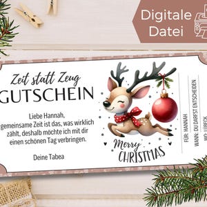 Modèle de cadeau de renne de Noël de bon | Chèque cadeau imprimable | Idée cadeau de dernière minute | passer du temps ensemble au lieu de trucs
