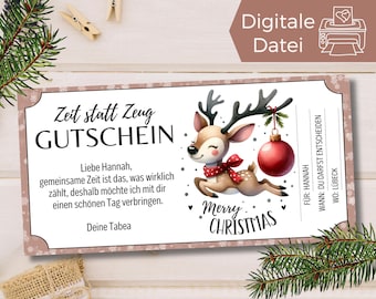 Voucher Christmas Reindeer Gift Template | Gift voucher to print | Last minute gift idea | time together instead of stuff