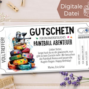 Vouchersjabloon paintballavontuur om af te drukken | Vouchersjabloon zachte paintball buiten | Cadeaubon indoor belevingsbon