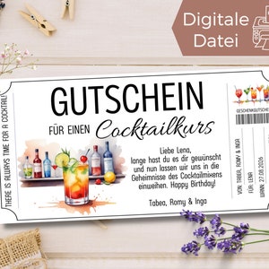 Modello di corso cocktail con voucher | Buono per trascorrere del tempo insieme invece di materiale da stampare | Voucher mix cocktail da creare