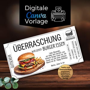 Burger Diner Voucher Sjabloon om thuis af te drukken | Diner Voucher Burger House Restaurant om te ontwerpen | Cadeaubon