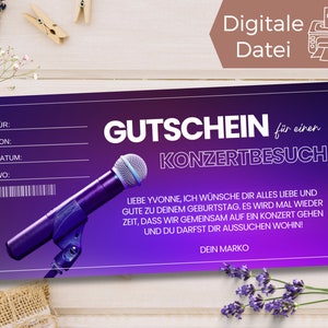 Gutschein Konzert Besuch Vorlage | Gutschein Konzertbesuch zum Ausdrucken | Ticket Geschenkgutschein zum Gestalten | Geschenkidee