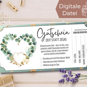 Voucher for time together template eucalyptus to print | Gift idea time for two | Selection field gift voucher time instead of stuff