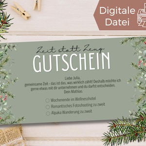 Modèle de cadeau de Noël de bon | Chèque cadeau imprimable | Idée cadeau Options de sélection de Noël | Le temps au lieu des choses