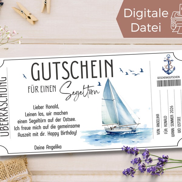 Gutschein Segeltörn Vorlage | Gutschein Ausflug zum Ausdrucken | Gutschein Segeln zum Gestalten | Geschenkgutschein | Geschenkidee