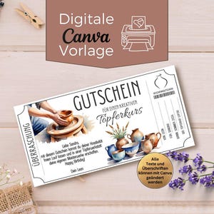 陶芸コースのギフト券 | 印刷可能なCanvaテンプレート | 陶芸学習ギフト券テンプレート | 物の代わりに時間 | 陶芸ギフト券