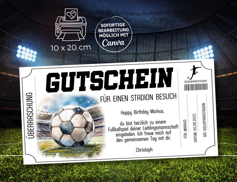 Gutschein Fußballspiel Vorlage zum Ausdrucken Digitaler